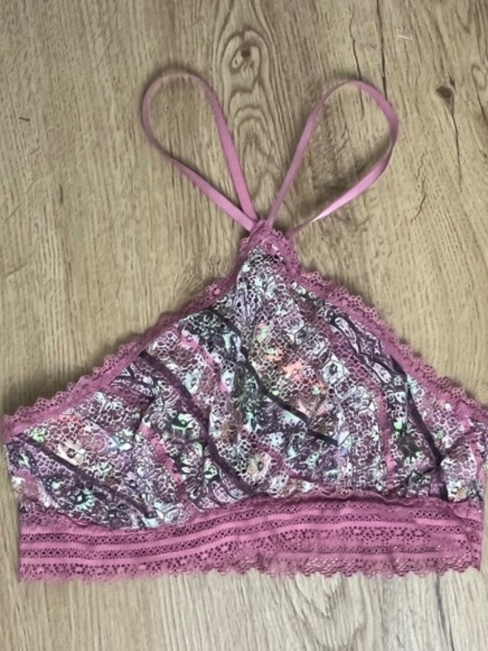 Victorias Secret Dusty‎ Pink Lace Crochet Floral Bralette Underwire unpadded M